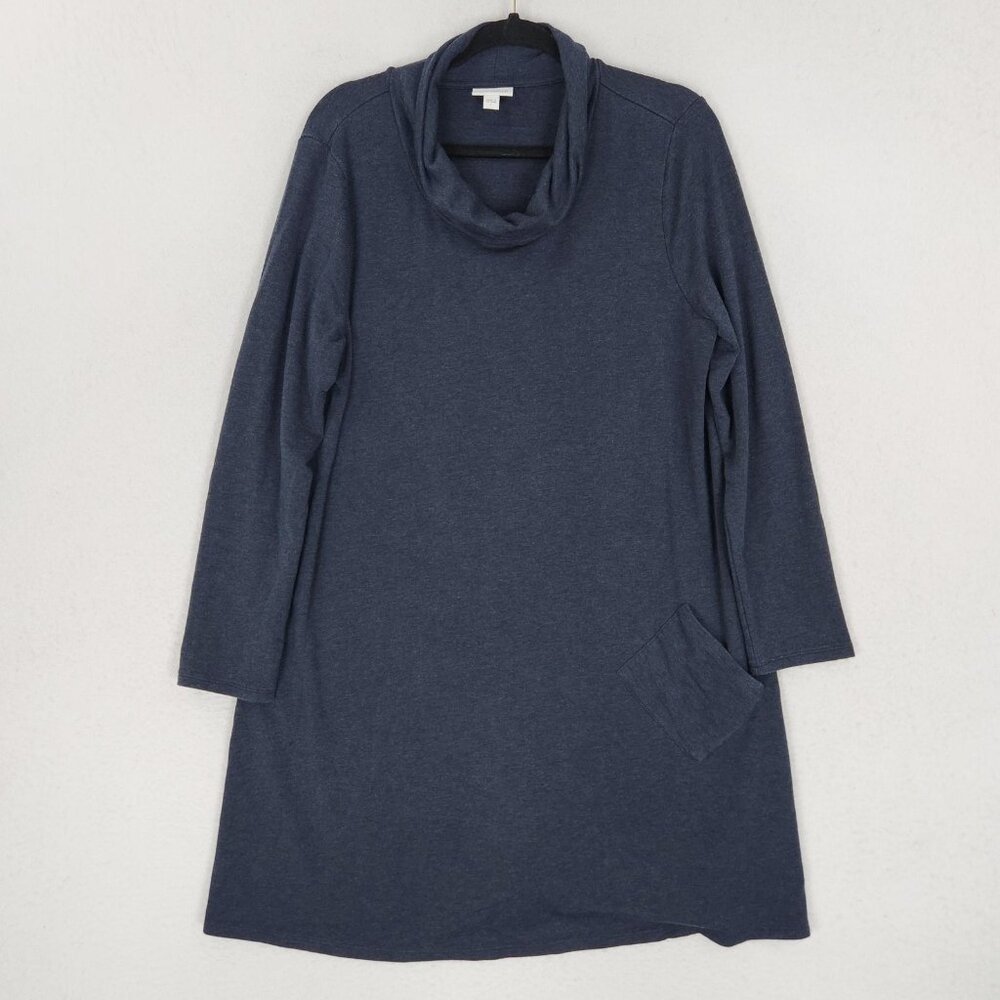 J Jill Dress Womens Large Blue Pure Jill Cowl Neck Long Sleeve Knee Length